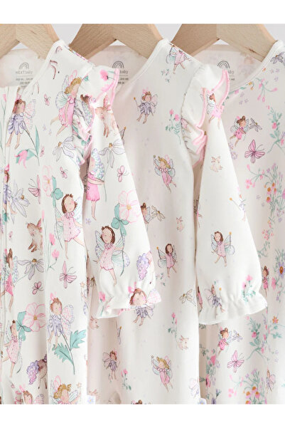 Next Baby 100% Organic Cotton Ecru Colored Fairy Patterned Double Zippered 3-Piece Sleeping Bag Set Alyf13316