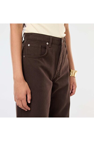 KIABI High-Waisted Twill Pants BROWN