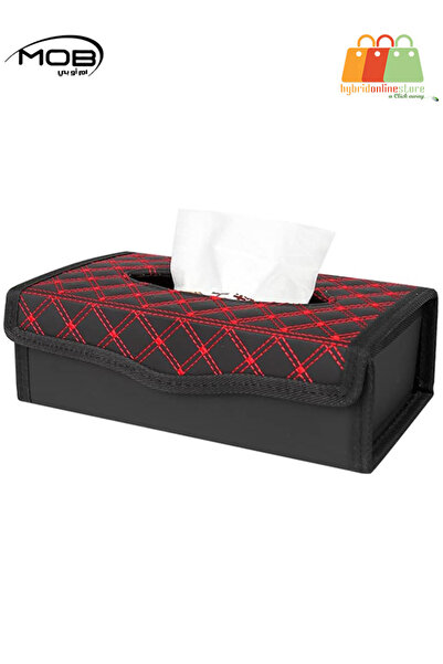 Generic Premium PU Leather Tissue Box Holder with Magnetic Closure, Foldable Design – Model 6370 Black/Red