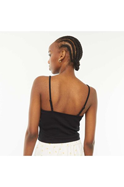 KIABI Ribbed cropped vest top BLACK