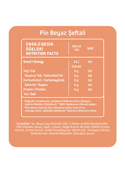Pin Beyaz Şeftali Beyaz Çaylı Özel Seri - Şekersiz & Kalorisiz 250ml X 12 Adet Ice Tea