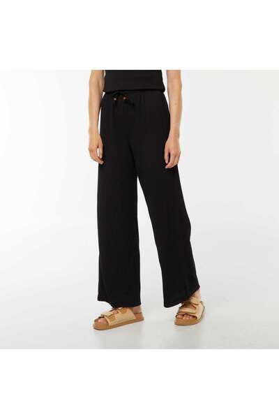 KIABI Waffle-knit wide-leg trousers BLACK