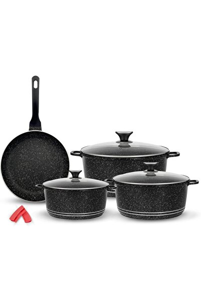 SONEX طقم أواني طهي جرانيتا 9 قطع من الألومنيوم المصبوب - أواني طهي ومقلاة مطلية بالجرانيت غير لاصقة
