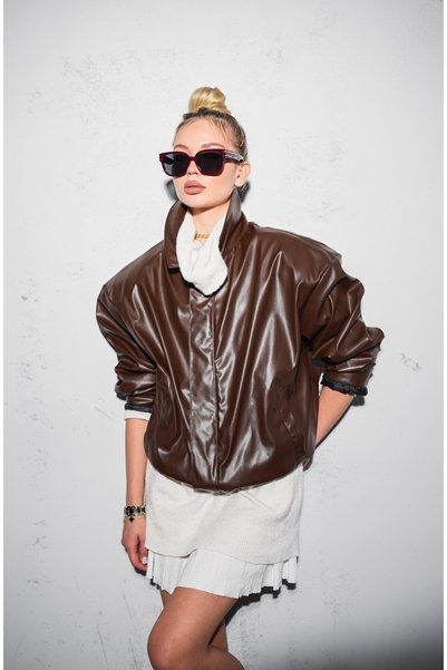 Mach Women's Oversize Vintage Fur Lined Leather Jacket