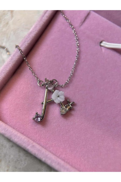 h&b design jewel Çelik Silver Çiçekli A Harfli Kolye