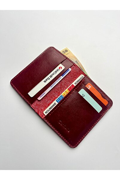 OMP Travel Slim Wallet, Genuine Leather Glossy Red