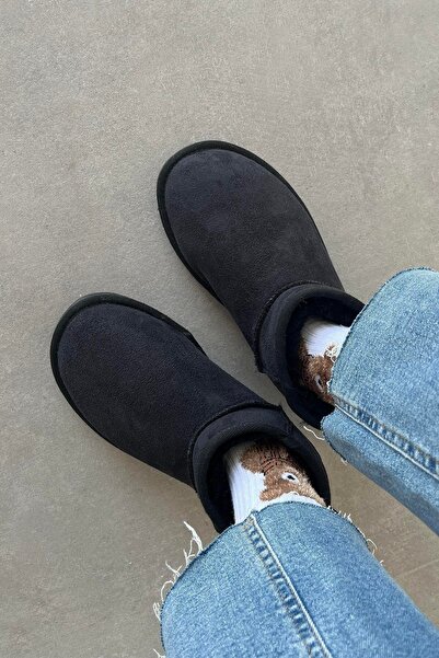 akerler KUUM LONDON ORİJİNAL SİYAH İNCE TABAN GÜNLÜK KÜRKLÜ BOT KM8761