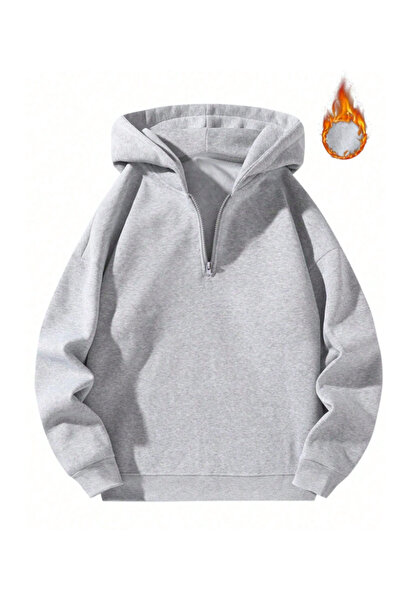 Revasser Unisex Erkek/Kadın YARIM FERMUARLI KAPÜŞONLU Renkli Özel Pamuklu Oversize Sweatshirt
