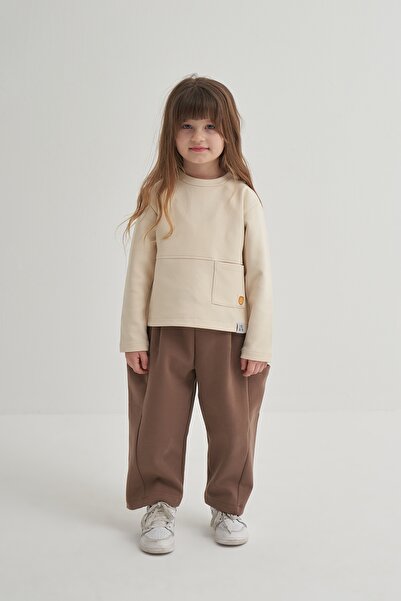 EBU Prive Unisex Çocuk İnterlok Yandan Cepli Pantolon Kahve