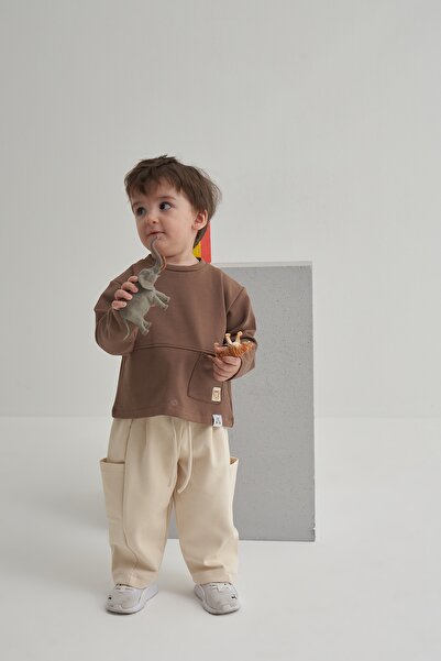 EBU Prive Unisex Çocuk İnterlok Yandan Cepli Pantolon Bej