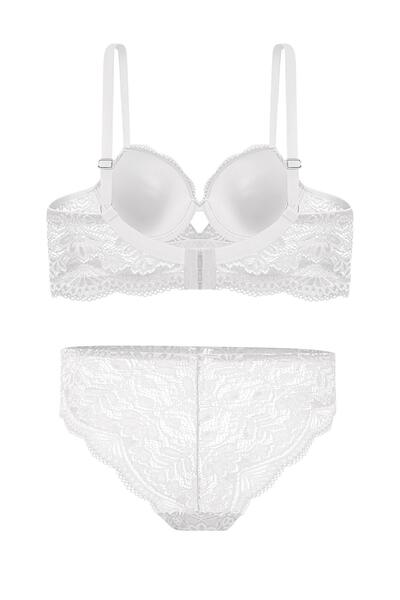 Wonna Lace Low-Cut Bra Panty Set Push Up, 2451 Ecru