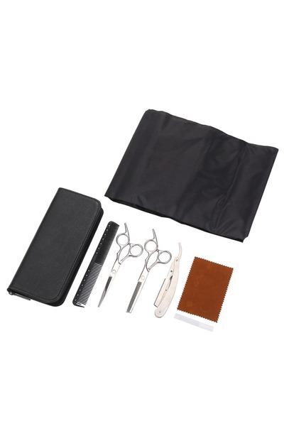 Lawazim مجموعة أدوات الحلاقة - طقم قص الشعر مع مقص، شفرة حلاقة، مشط، عباءة، ق...