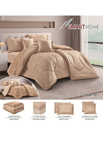 smart home غطاء سرير مزدوج الوجهين (مخمل وفرو)، غطاء سرير محشو، طقم لحاف فاخر من 6 قطع، 250×230 سم