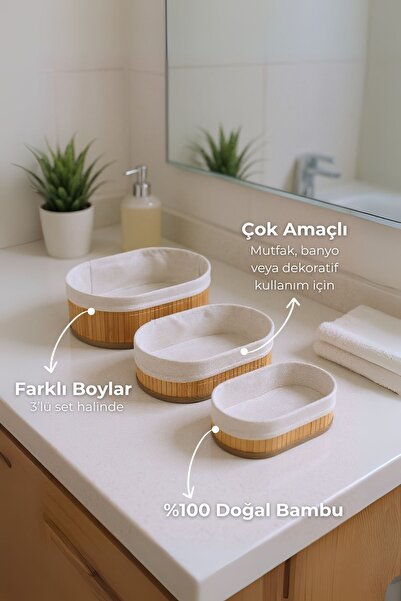 Bambum Set de coșuri din lenjerie, 3 piese, oval