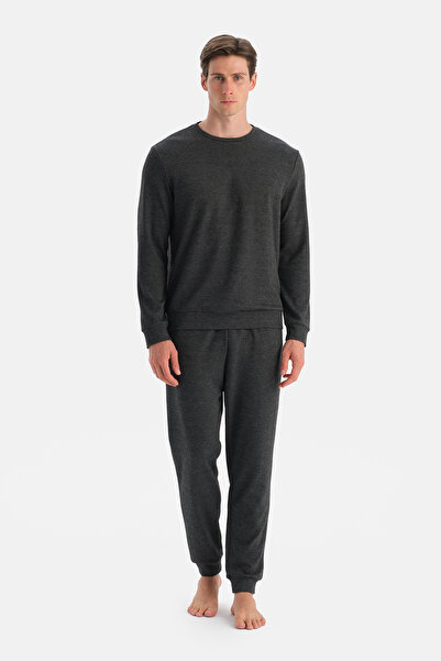 Eros Σετ παντελόνι με μακρυμάνικο μπλουζάκι με λαιμόκοψη ανθρακί μελανζέ