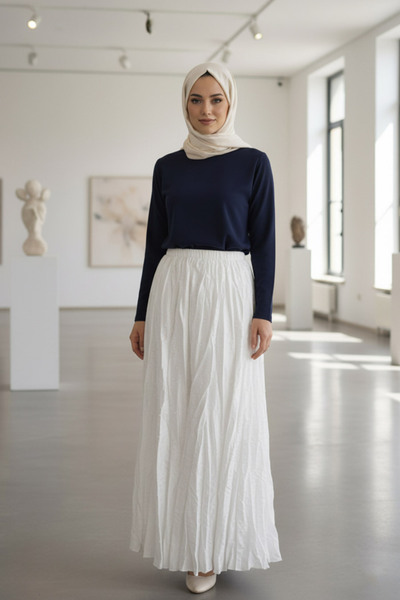 N.S NEVA STYLE Wrinkled White Hijab Skirt 9227B