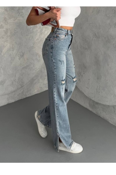 ADAMODA.RO Τζιν καμπάνα με πλαϊνά σκισίματα