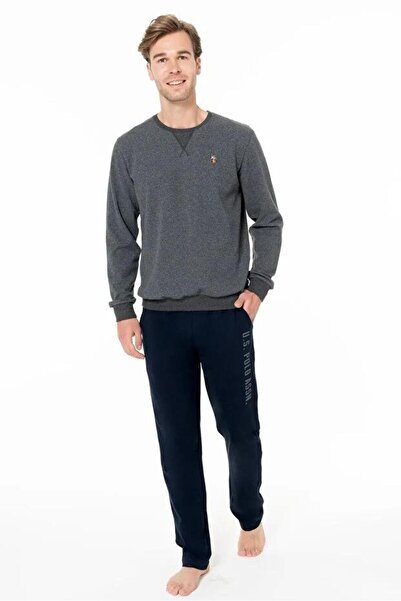 U.S. Polo Assn. Men's Anthracite Color Long Sleeve Crew Neck Straight Leg Pajama Set C3T3N981