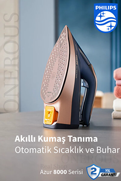 Philips Akıllı Sensörlü Kumaşa Göre Isı Ayarlayan Azur Buharlı Ütü 8000 Serisi, 260g Turbo Şok Buharlı ütü