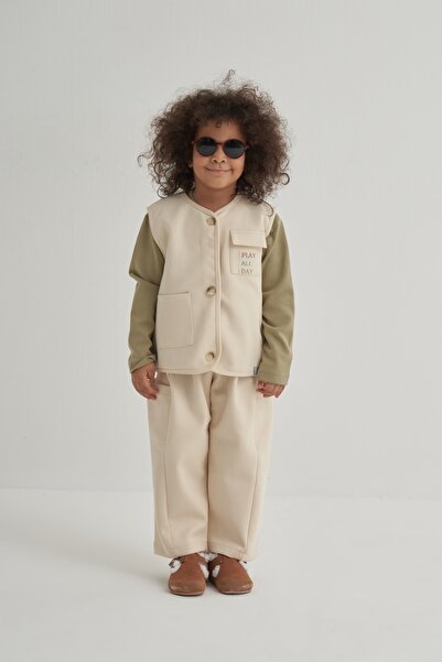 EBU Prive Unisex Çocuk İnterlok Yandan Cepli Pantolon Bej
