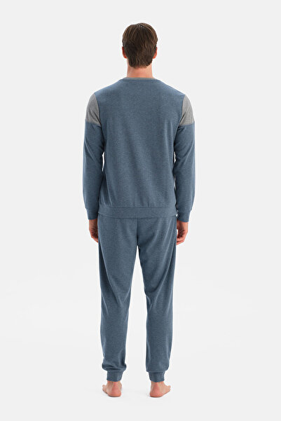 Eros Індіго Меланж Детальний Комплект Піжами з Довгими Рукавами