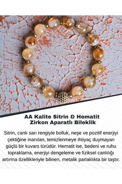 Saff Doğal Taş Aa Quality Citrine & Hematite & Zircon Bracelet with Apparatus