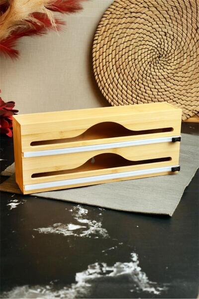 Bayev Bambu 2 Bölmeli Streçlik ve Folyoluk Organizer Ahşap Folyo ve Streç Fil...