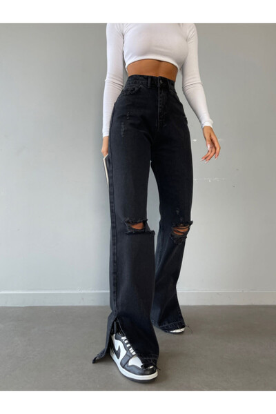 ADAMODA.RO Flared jeans with rips and raw hem