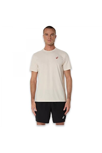 Asics 2041A348 Court Graphic Ss Top Krem Erkek T-Shirt