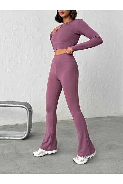 OPENDO Kışlık İçi Polarlı Yüksek Bel Toparlayıcı Ispanyol Paça Flare Kadın Tayt Pantolon