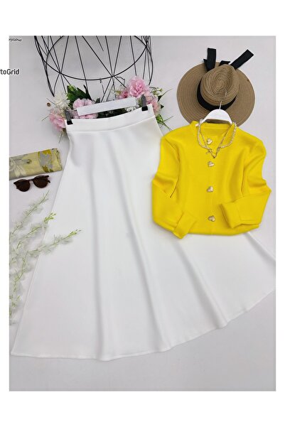 YEDİLALE Heart Buttoned Knitwear Cardigan Flawed Skirt Double Set [Cardigan Std Size, Skirt Size Included]