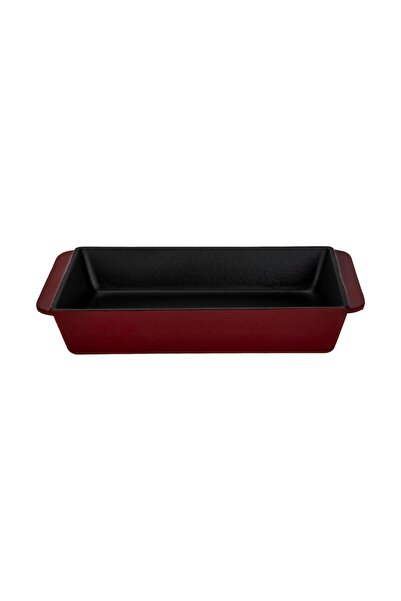 Lava Cast Iron Rectangular Roasting Pan and Baking Tray Cast Iron Solid Double Handle Size 21X33Cm.-Burgundy