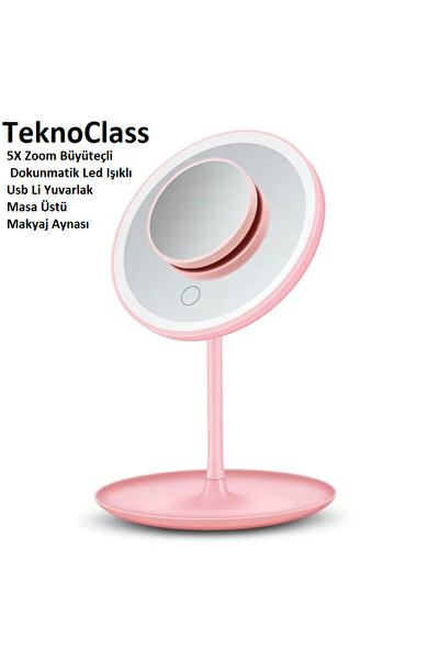 TeknoClass Şarjlı 5X Zoom Büyüteçli Dokunmatik Led Işıklı Usb Li Yuvarlak Mas...