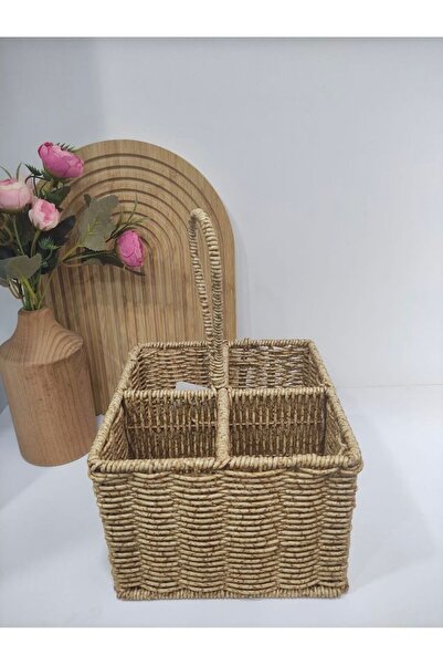 MİEN 4 Bölmeli Rattan Organizer - Kaşıklık - Fırçalık