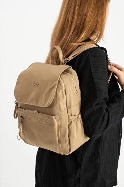 Çanta Trend Soft Textured Ultra-Lightweight, Flexible and Waterproof Polyamide Fabric Backpack Mink Model: 571-13-14B
