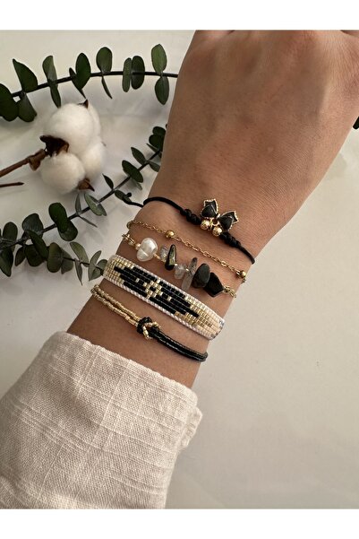 NevoAccessory Kadın4’lü Siyah Miyuki İpli Ayarlanabilir Bileklik Set