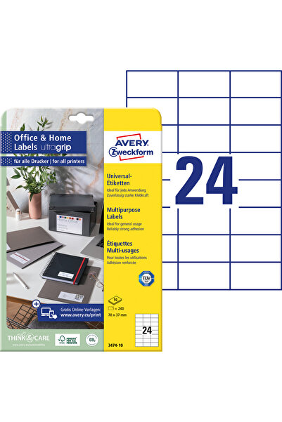 Avery Zweckform Etichete autoadezive 3474-10, 24/A4, dimensiune 70x37 mm, 10 coli/top