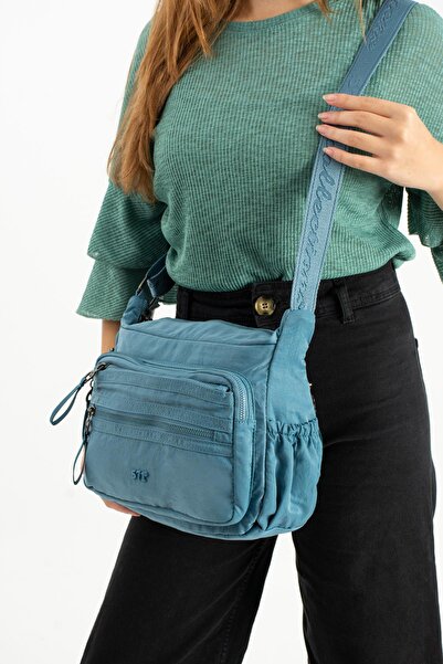 571 Collections Çanta Geantă de umăr din material texturat moale, ultra-ușoară, impermeabilă, din poliamidă, model albastru: (571-13-14D)