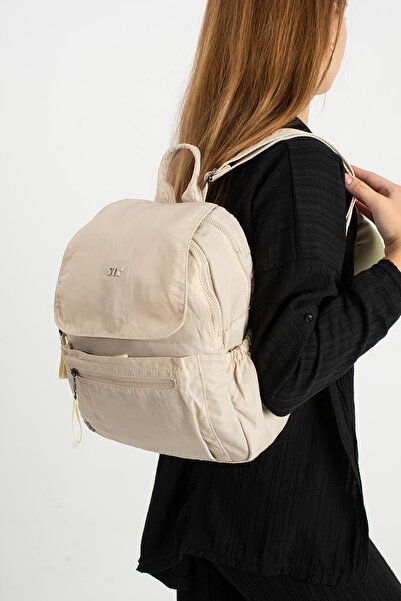 571 Collections Çanta Soft Textured Ultra-Lightweight, Flexible and Waterproof Polyamide Fabric Backpack Beige Model: (571-13-14B)