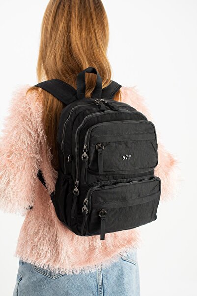 Çanta Trend Soft Textured Ultra-Lightweight, Waterproof Polyamide Fabric Backpack Black Model: (571-13-14A)