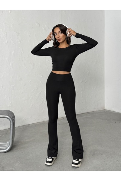 OPENDO Kışlık İçi Polarlı Yüksek Bel Toparlayıcı Ispanyol Paça Flare Kadın Tayt Pantolon