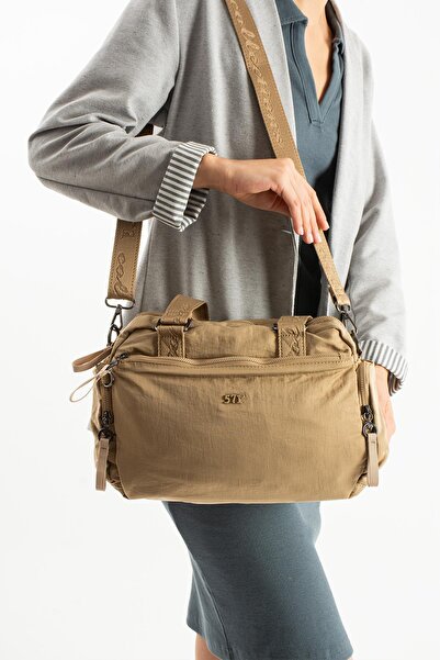 Çanta Trend Soft Textured Ultra-Lightweight, Waterproof Polyamide Fabric Shoulder and Arm Bag Mink Model: (571-13-14g)