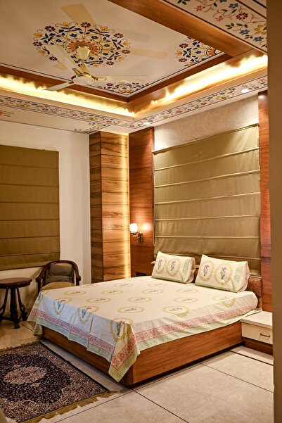 SARAS LABEL Heritage Block Print 100% Cotton Percale Bedsheet with 2 Pillowcases