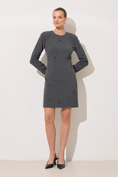 Setre Rochie scurtă cu mâneci lungi cu detalii de perle antracit