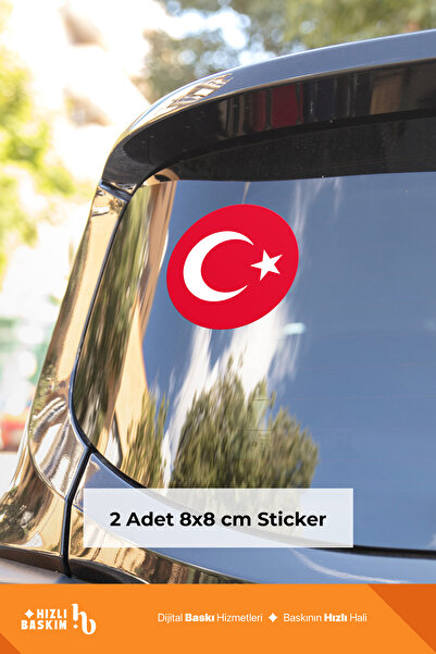 Hızlı Baskım Türk Bayrağı Logo 8 cm 2 Adet | Araç Ön Cam Sticker Cama İçten Yapışır