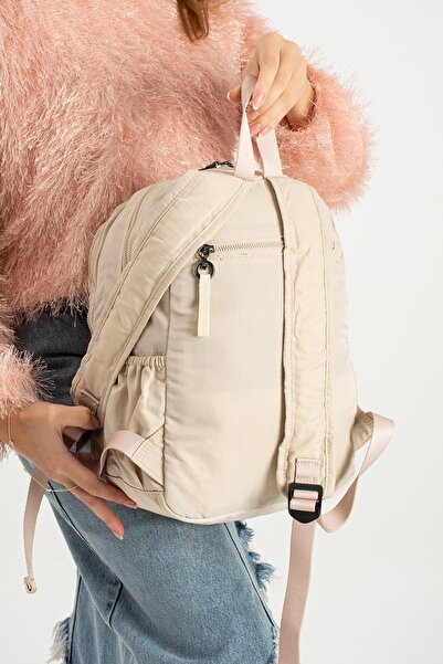571 Collections Çanta Yumuşak Dokulu Ultra Hafif, Su Geçirmez Polyamid Kumaş Sırt Çantası Bej Model: (571-13-14A)