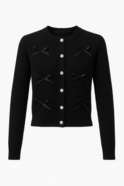 HAKKE Bow embroidered button cardigan