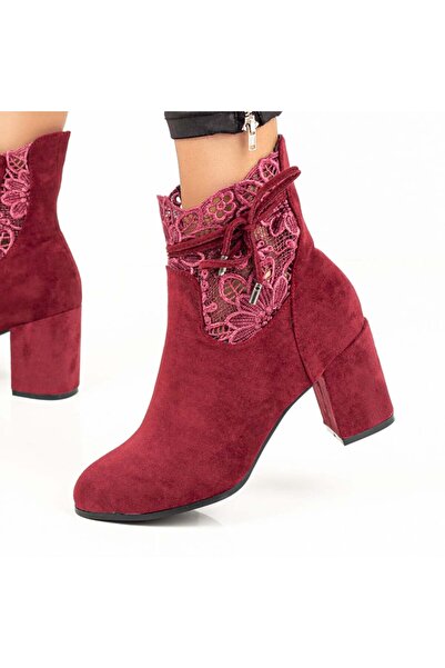 BMoD Women's red suede ankle boots with a heel, zipper, and lace MOD07089