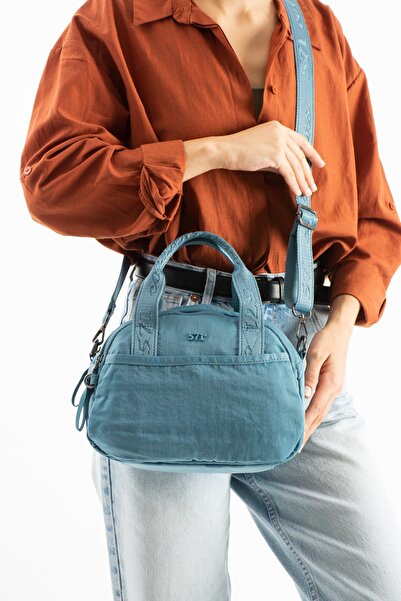 571 Collections Çanta Geantă de umăr și de braț din material poliamidic ultra-ușor, rezistent la apă, cu textura moale, albastru Model: (571-13-14H)