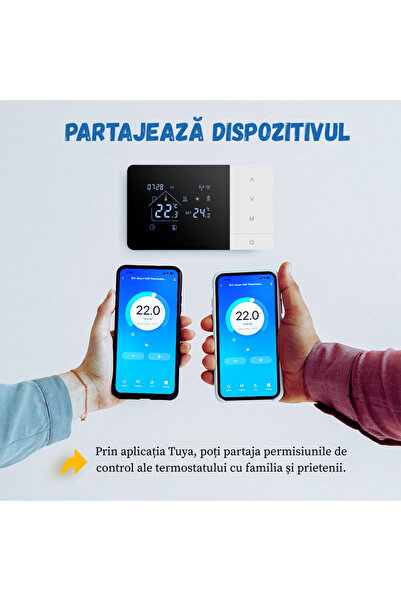 BIRAI Termostat inteligent BIRAI® EcoTherm – Control ambiental programabil WiFi, asistent vocal, negru